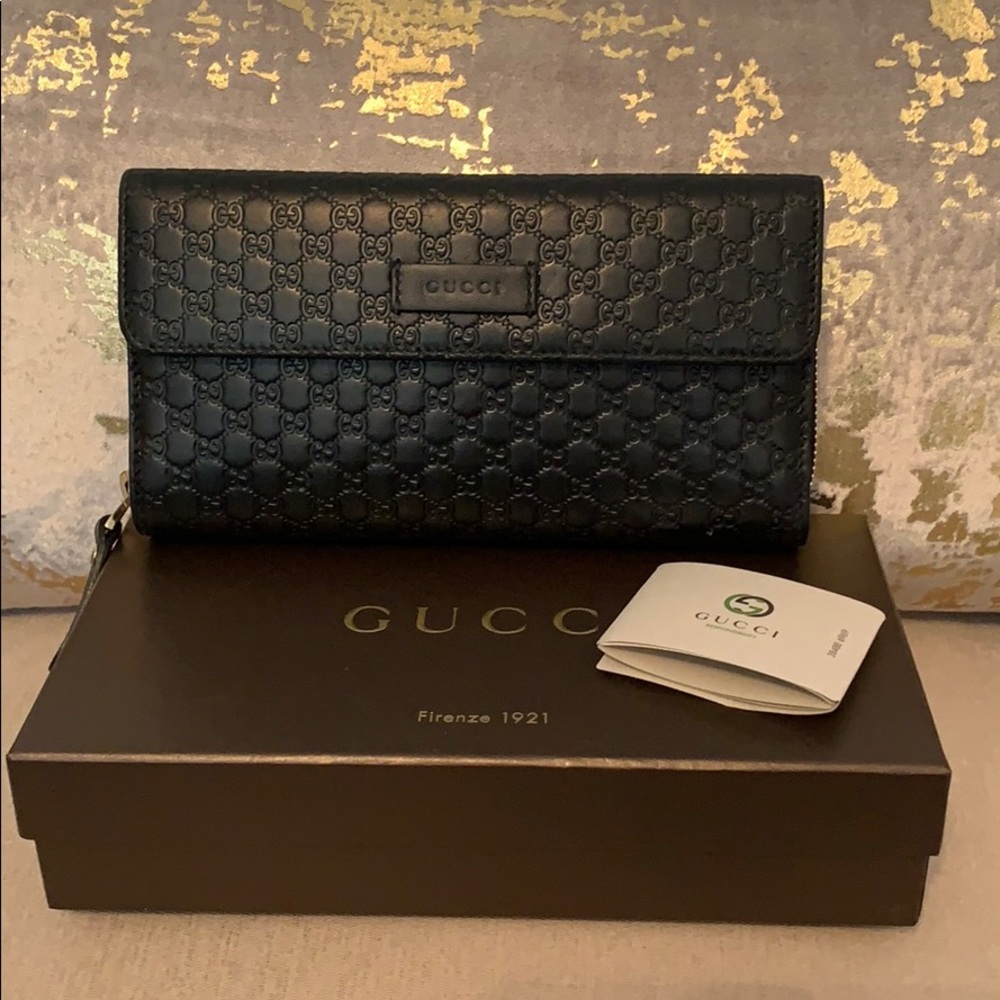 GUCCI 44364 Leather Micro Guccissima Black